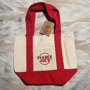 Trader Joe's Red and Cream Canvas Tote Bag